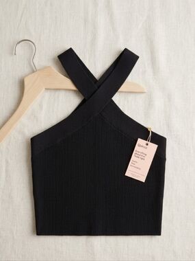 NWT Quince Halter Ribbed Cross-Back Knit Tank